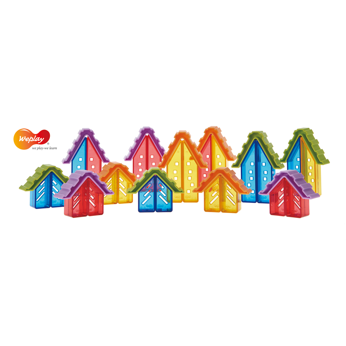 Crystal Village Bausteine, 24 Häuser, 12 Dachbausteine, 6 Spielvorlagen, ab 2 Jahre