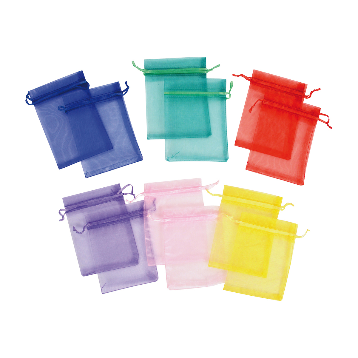 Bunte Organzabeutel 12er Set, 9 x 12 cm, mit Satinband, wiederverschließbar