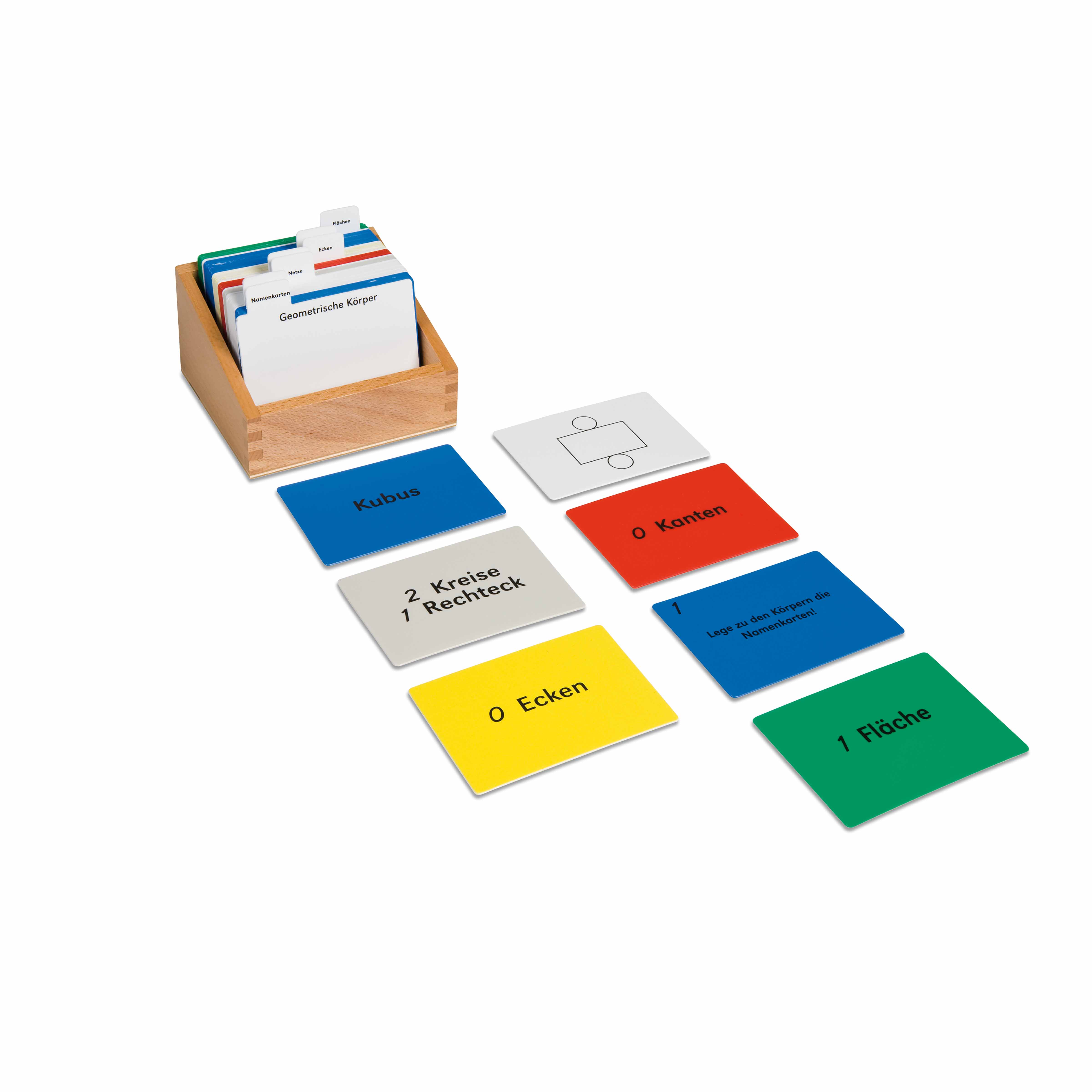 Kasten mit Aufgabenkarten für die geometrischen Körper - Montessori Sinnesmaterial