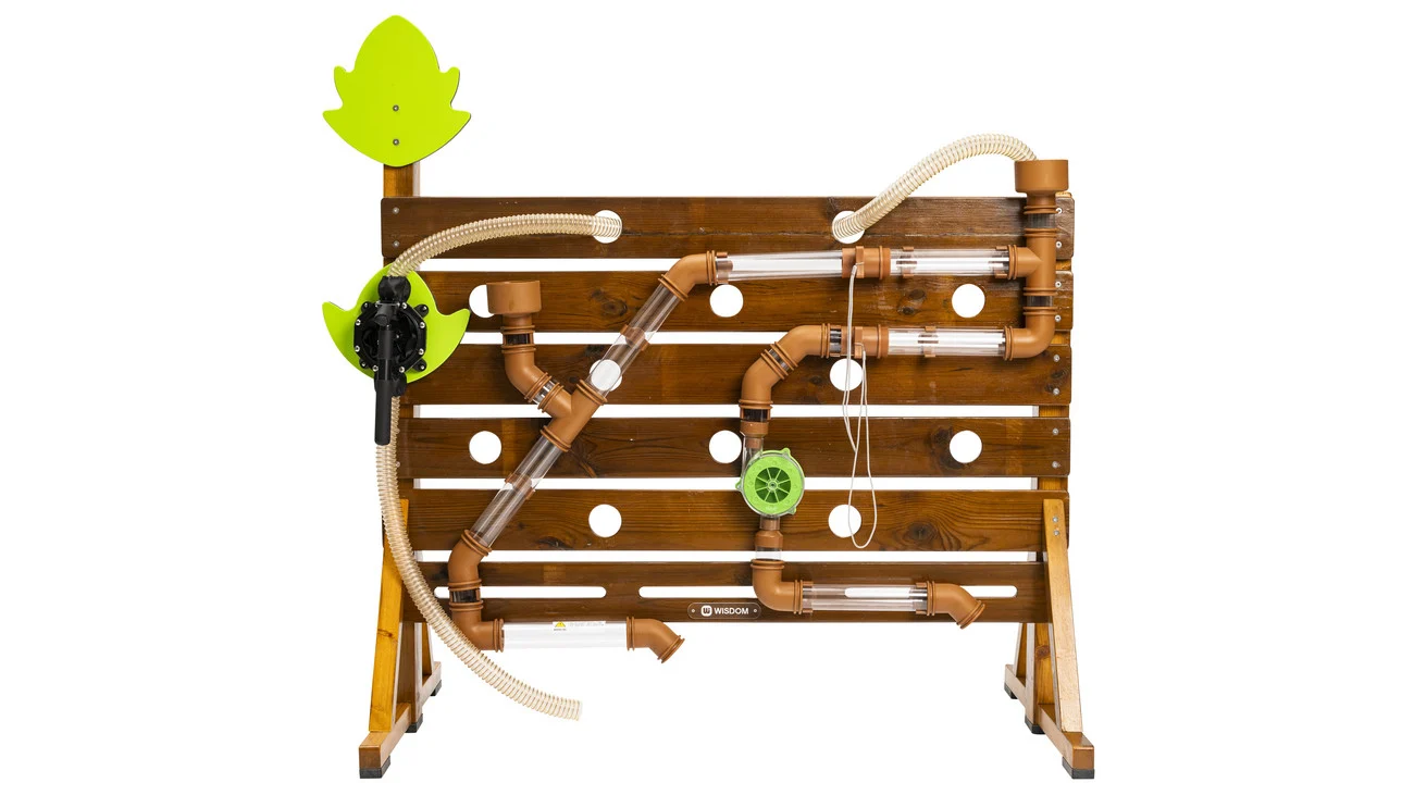 Wasser-Spielset, Freistehende Wand mit Rohren und Wasserrad, Outdoor