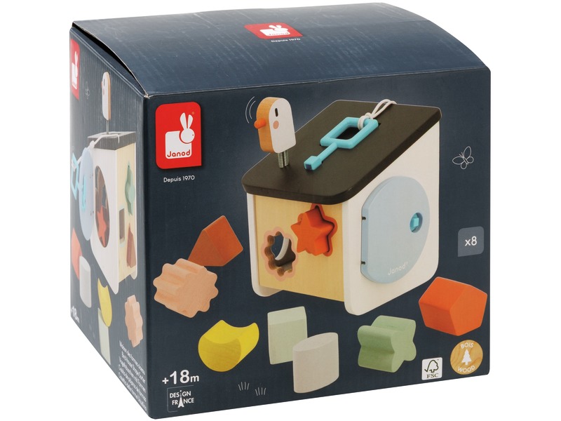 Formenbox Vogelhäuschen, Sortierspiel mit 8 Holzformen, ab 18 Monaten