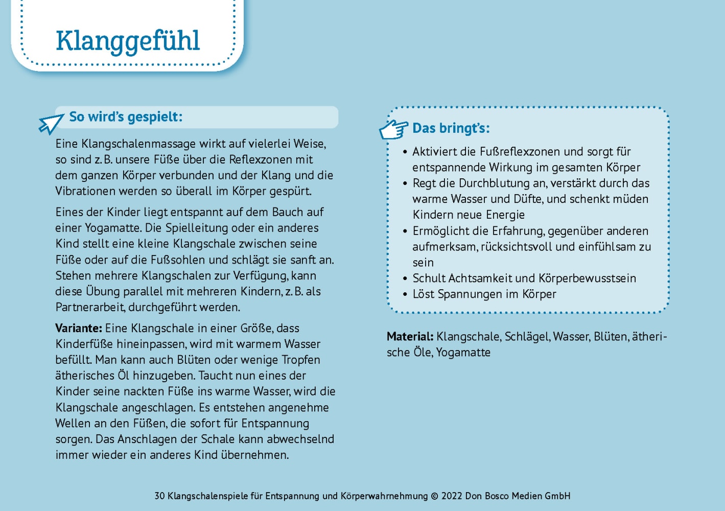 30 Klangschalenspiele für Entspannung und Körperwahrnehmung, 4-10 Jahre