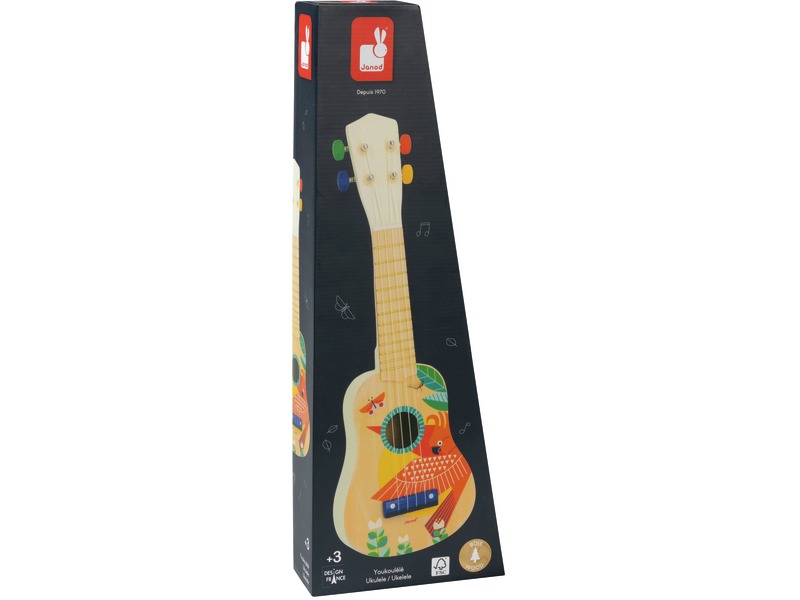 Kinder-Ukulele aus Holz für erste Musikversuche, ab 3 Jahren