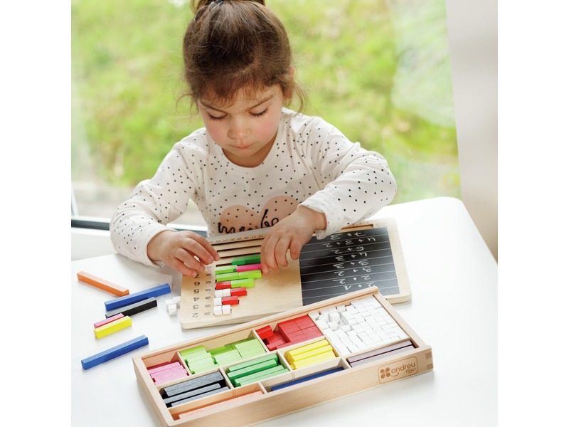 Cuisenaire-Stäbchen aus Holz mit 2 Platten, 308 Stäbe, ab 3 Jahren