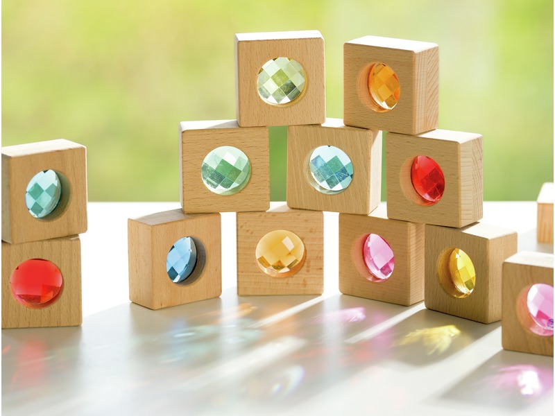 Holzbausteine Kaleidoskop mit Tasche, 20 Stück, ab 10 Monaten
