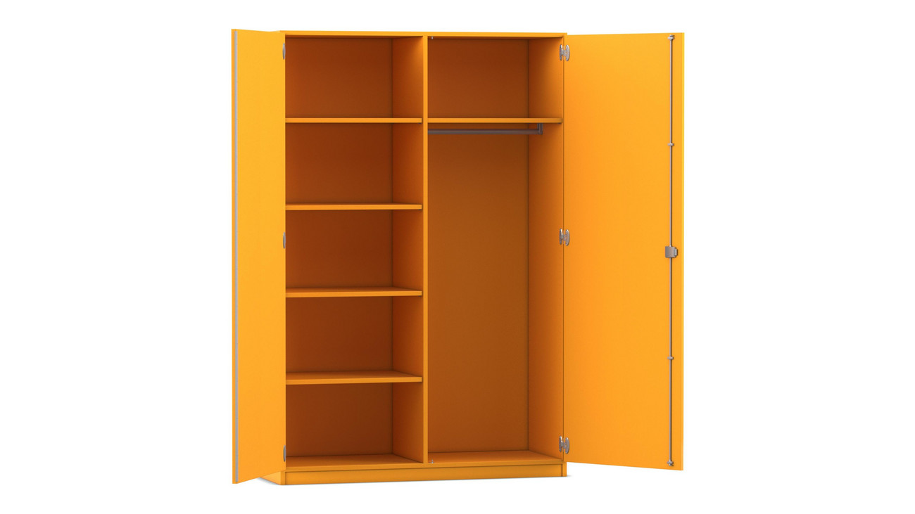 Flexeo® Garderobenschrank mit einer Garderobe und 6 Fächern, gelb, 50 cm Tiefe, mit Schloss