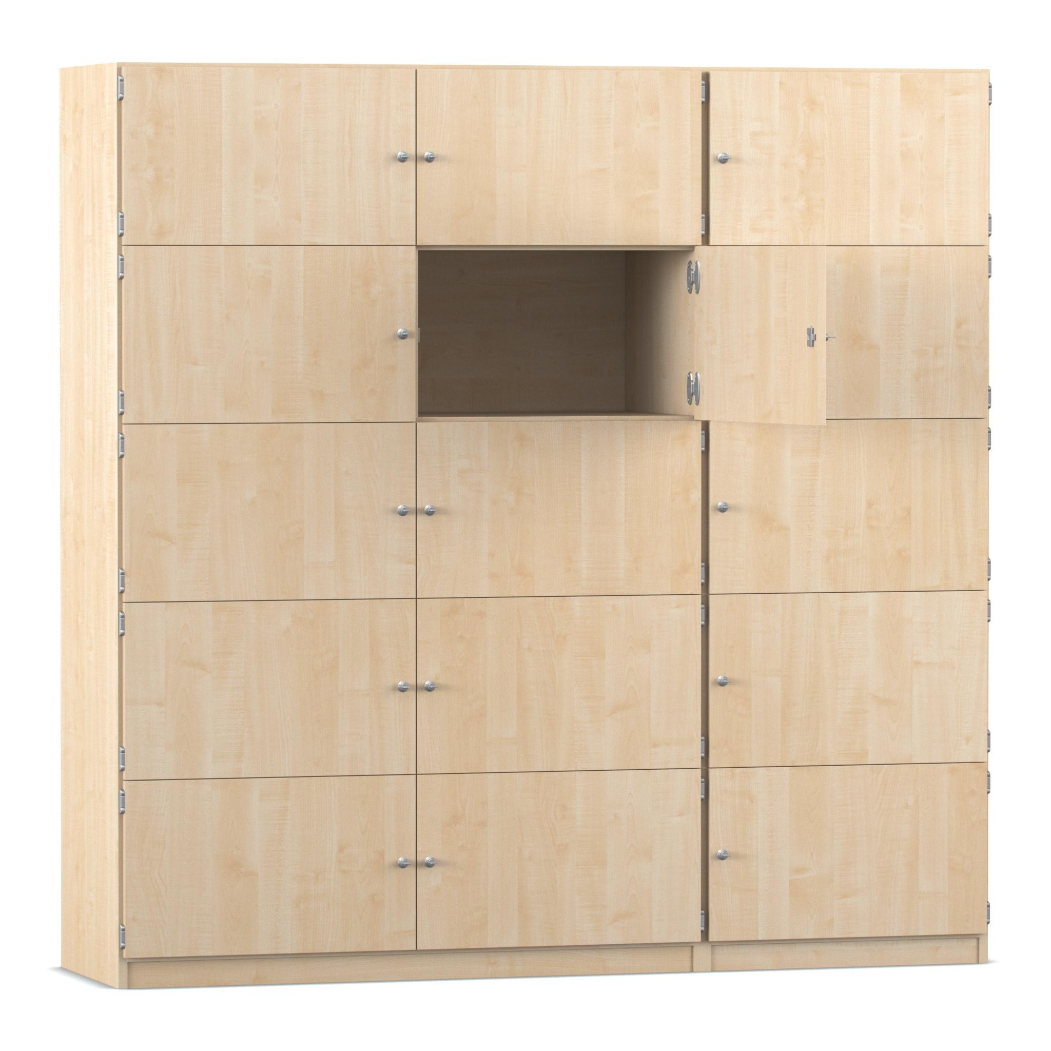 Flexeo Schließfachschrank 15 geschlossene Fächer, Ahorn honig, HxBxT: 190 x 190,5 x 40 cm