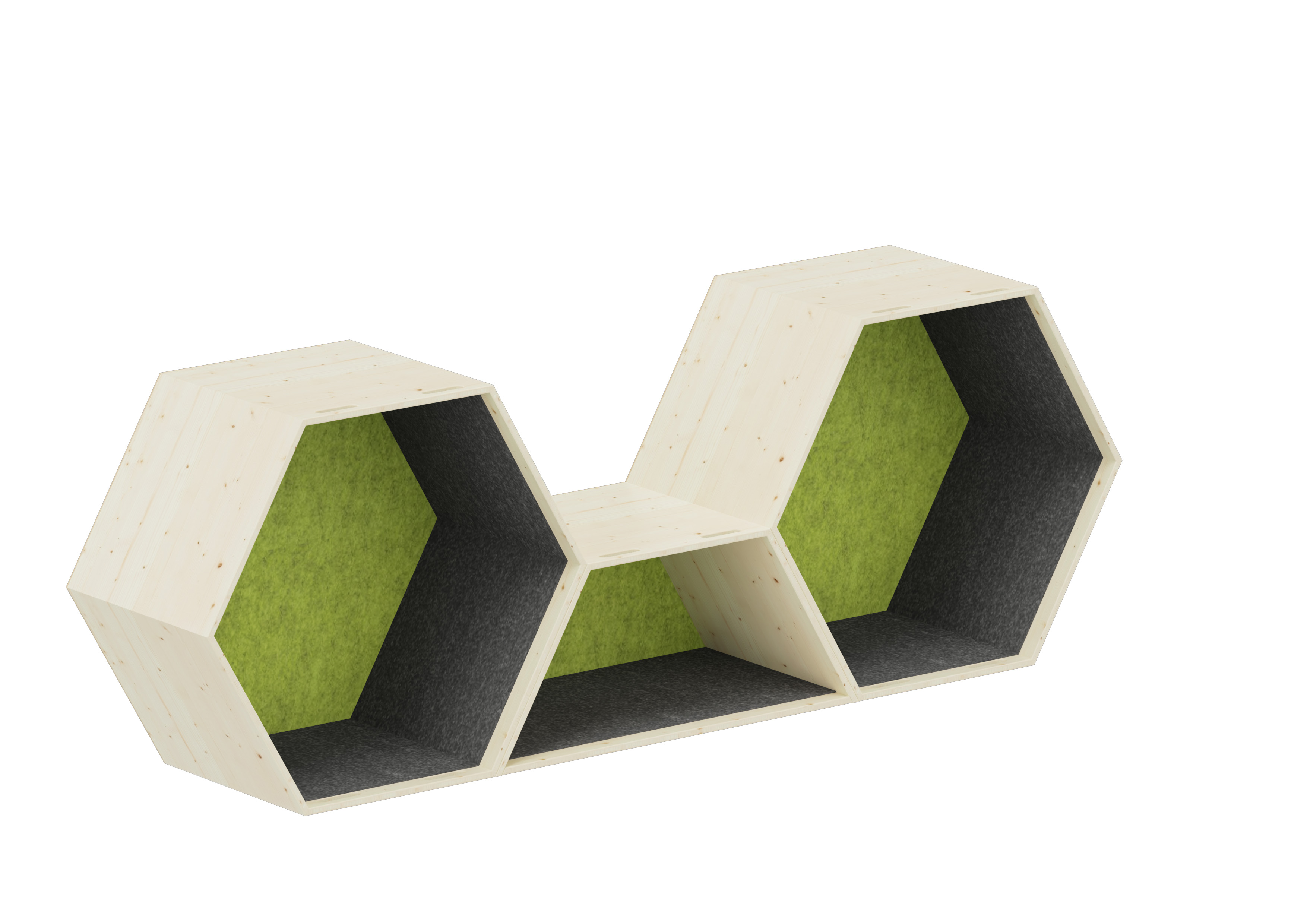 Lernwabe® Flip Set M: 2 ganze + 1 halbe Wabe Größe M, Seiten grau, Rückwand hellgrün
