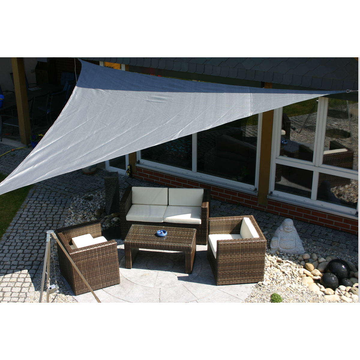 Sonnensegel, grau, 5 x 5 x 5 m, dreieckig, 90% UV-Schutz