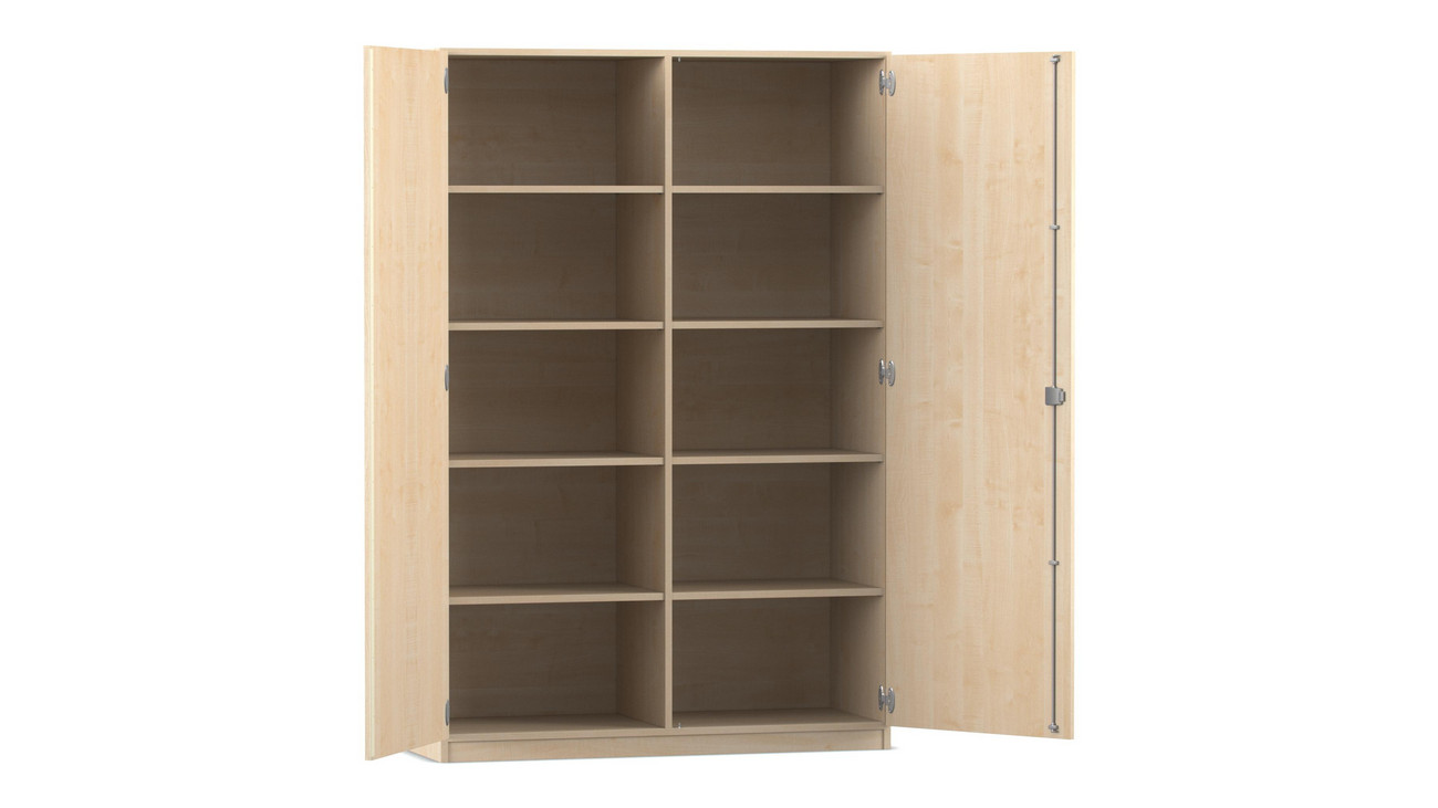 Flexeo® Hochschrank Ahorn honig, 10 Fächer, 2 Türen, HxBxT: 190x126,4x40 cm, Bogengriff mit Schloss