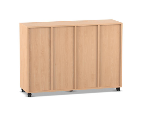 Flexeo Regal, Buche hell, 4 Reihen, 8 große Boxen in blau, 6 Fächer mittig, HxBxT: 92,3 x 130,7 x 40,8 cm, Rollen