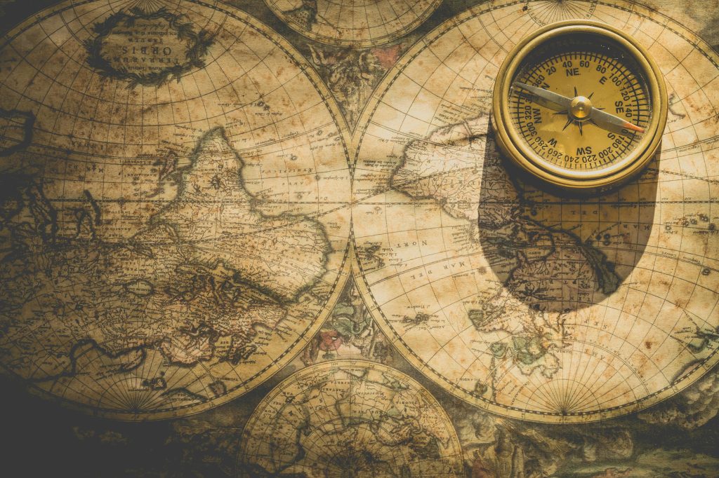 Alte Weltkarte mit Kompass - Behaim-Globus -Spielundlern.de