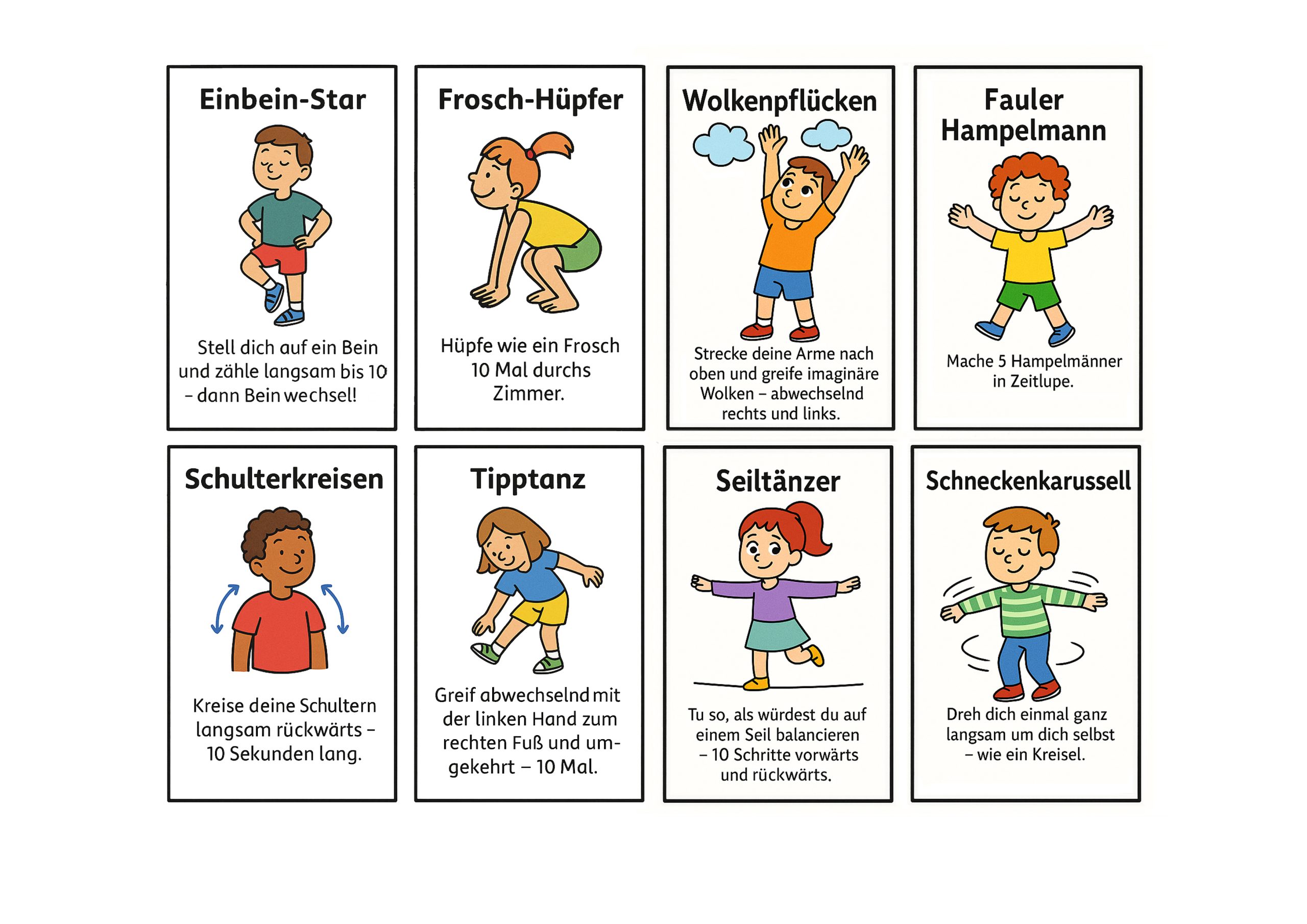 Bewegungskarten für Schule.