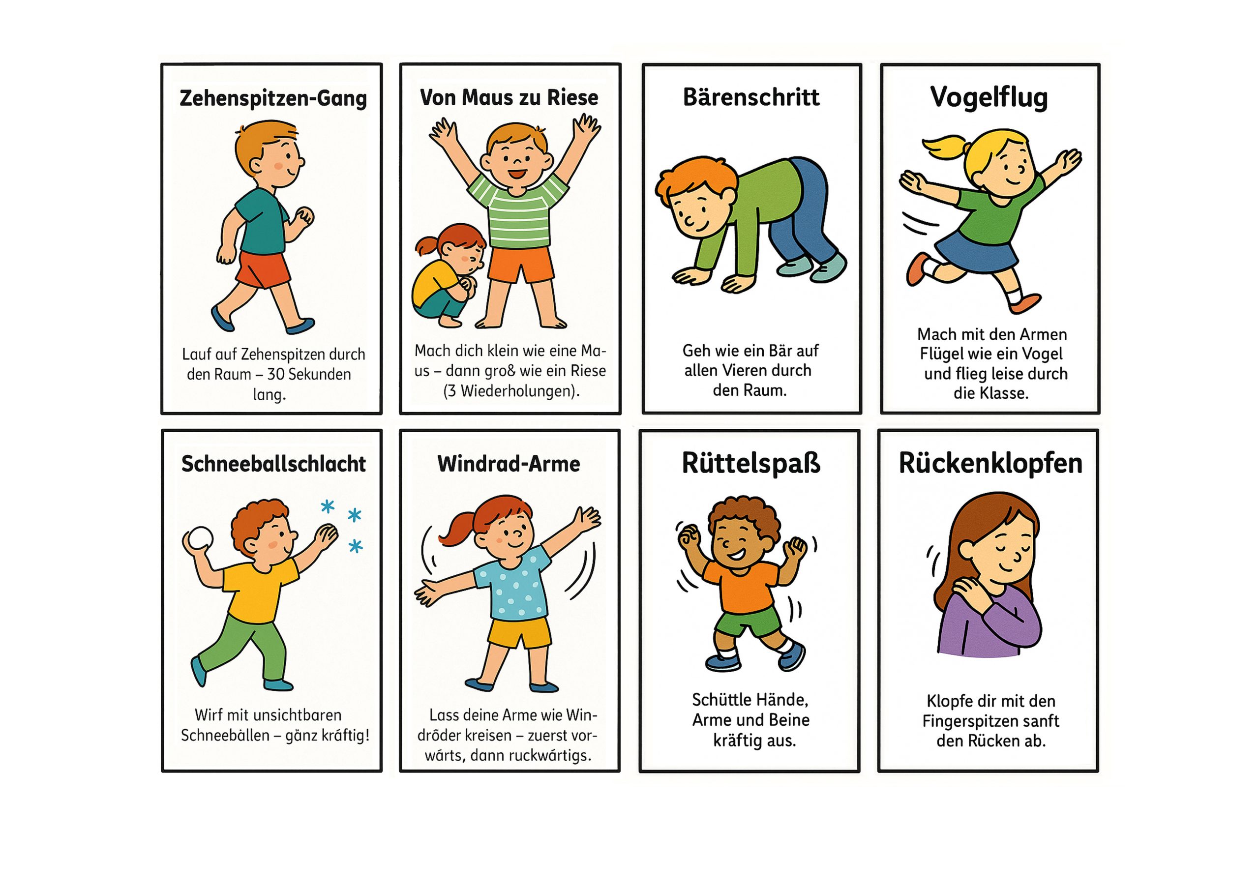 Bewegungskarten für Schule.