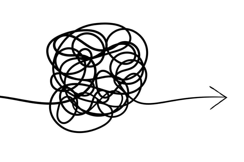 Kreative Darstellung eines chaotischen Knotens, der in eine klare Richtung zeigt, symbolisiert den Weg von Unordnung zu Klarheit. Ideal für Themen wie Problemlösung oder persönliche Entwicklung.