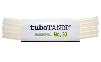 Silikonschlauch von tuboTANDI, Modell No. 33, ideal für die Verwendung in der Schlachten- und Grilltechnik. Die Verpackung zeigt mehrere transparente Schlauchstücke, die vielseitig einsetzbar sind.